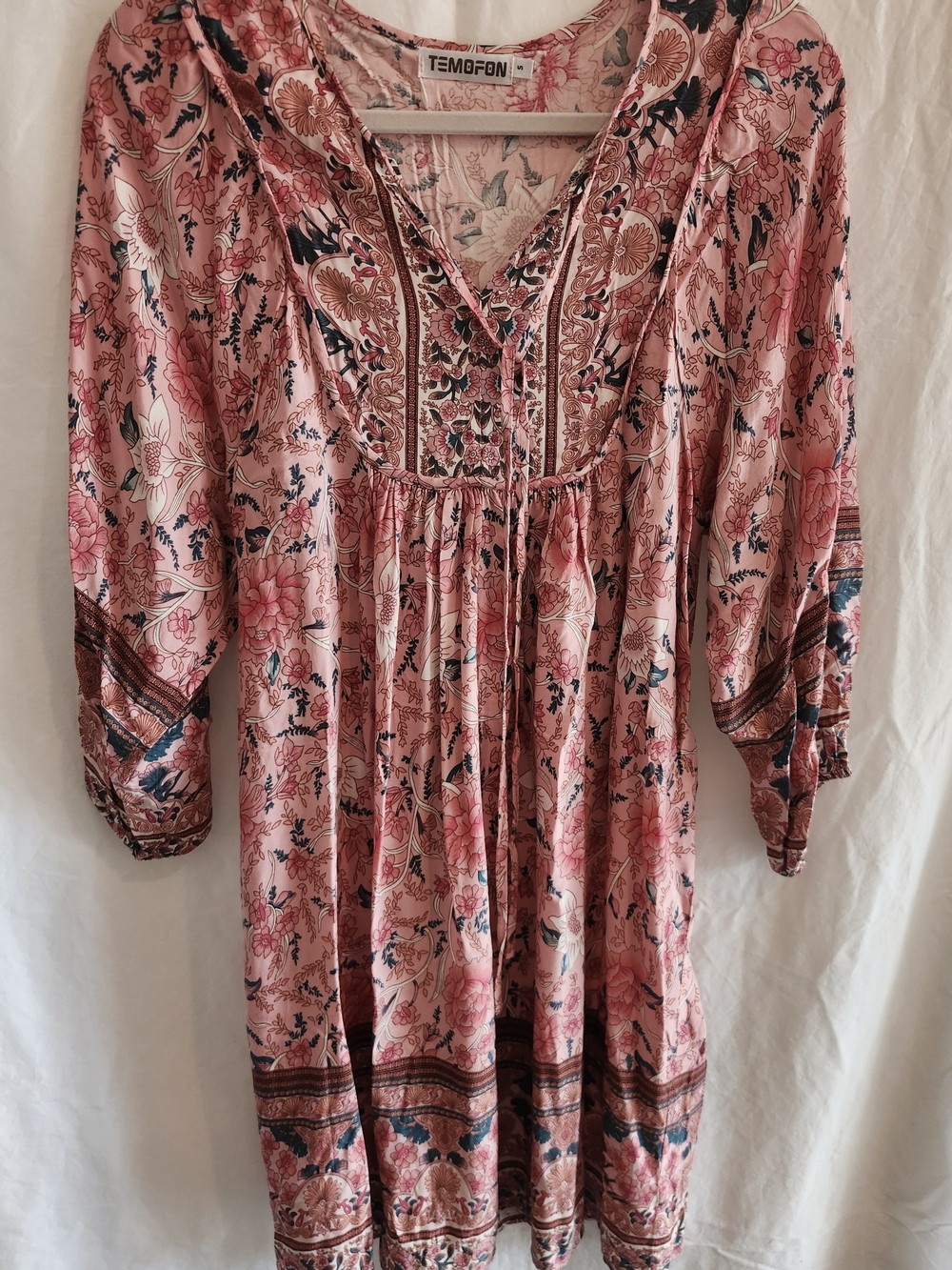 Temofon Pink Floral Boho Dress
